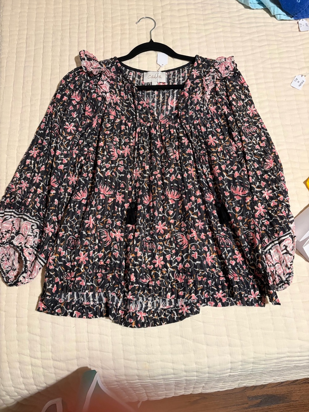 Cleobella Black Tunic with Pink Floral Print